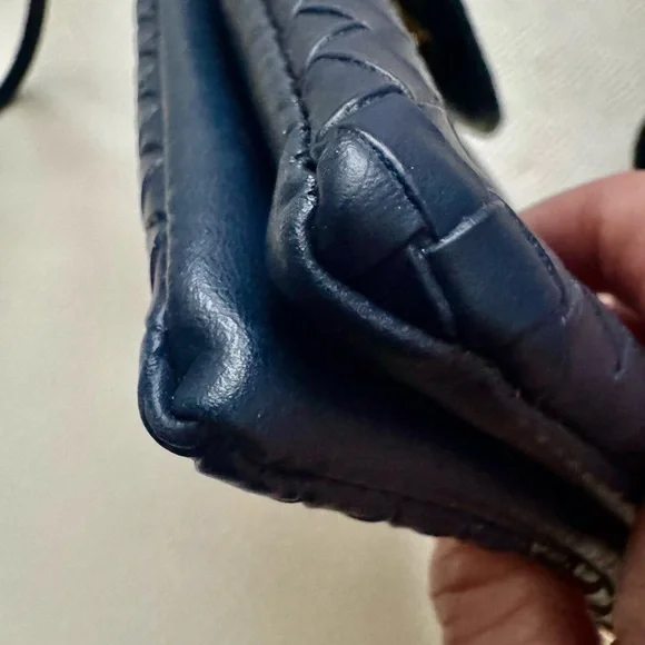 Navy Woven Vegan Leather Crossbody or Wristlet Bag (2 Straps) - Picture 3 of 11